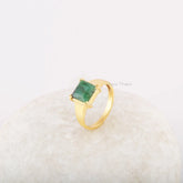 Natural Emerald Gemstone Signet Ring - Gold Plated Ring - Solid 925 Silver Ring - Semi Precious Jewelry - Gift for Wife - Jewelry for Women